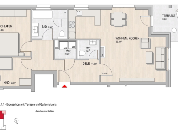 Grundriss Hochheim, Massenheimer Landstraße 6, Whg. 1.1.1