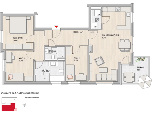 Grundriss Hochheim, Massenheimer Landstraße 6, Whg. 1.2.2