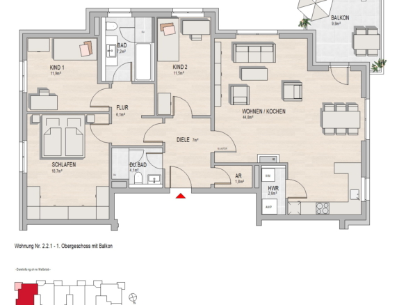 Grundriss Hochheim, Massenheimer Landstraße 14c, Whg. 2.2.1