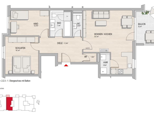 Grundriss Hochheim, Massenheimer Landstraße 14b, Whg. 2.2.3
