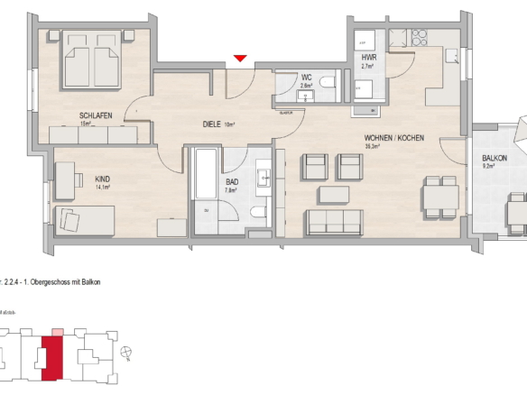 Grundriss Hochheim, Massenheimer Landstraße 14b, Whg. 2.2.4