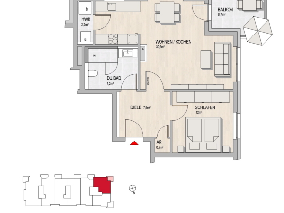 Grundriss Hochheim, Massenheimer Landstraße 14a, Whg. 2.2.6