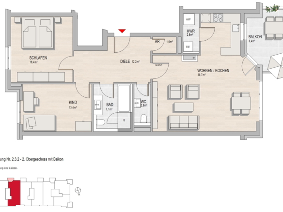 Grundriss Hochheim, Massenheimer Landstraße 14c, Whg. 2.3.2