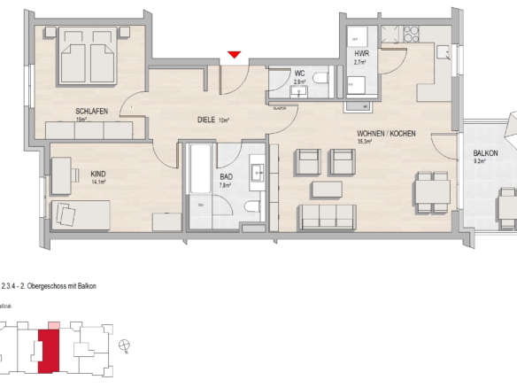 Grundriss Hochheim, Massenheimer Landstraße 14b, Whg. 2.3.4